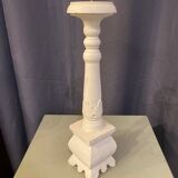 Large table candle holder candlestick in white patina wood for round candle