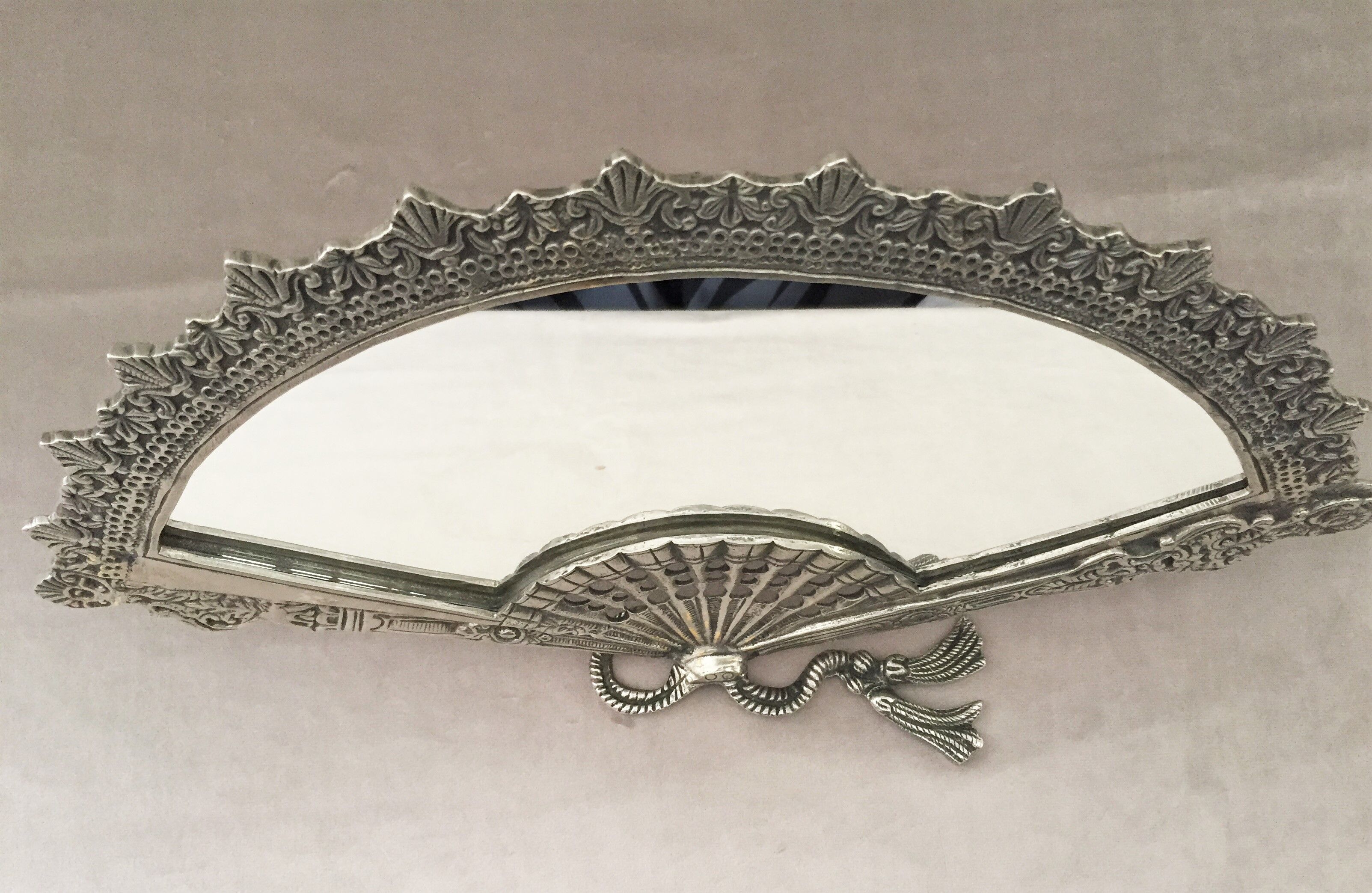 Baroque mirror fan in the Louis XV style, silver bronze Napoleon III