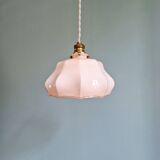 Art Deco pendant light in scalloped pink opaline, 1920-30