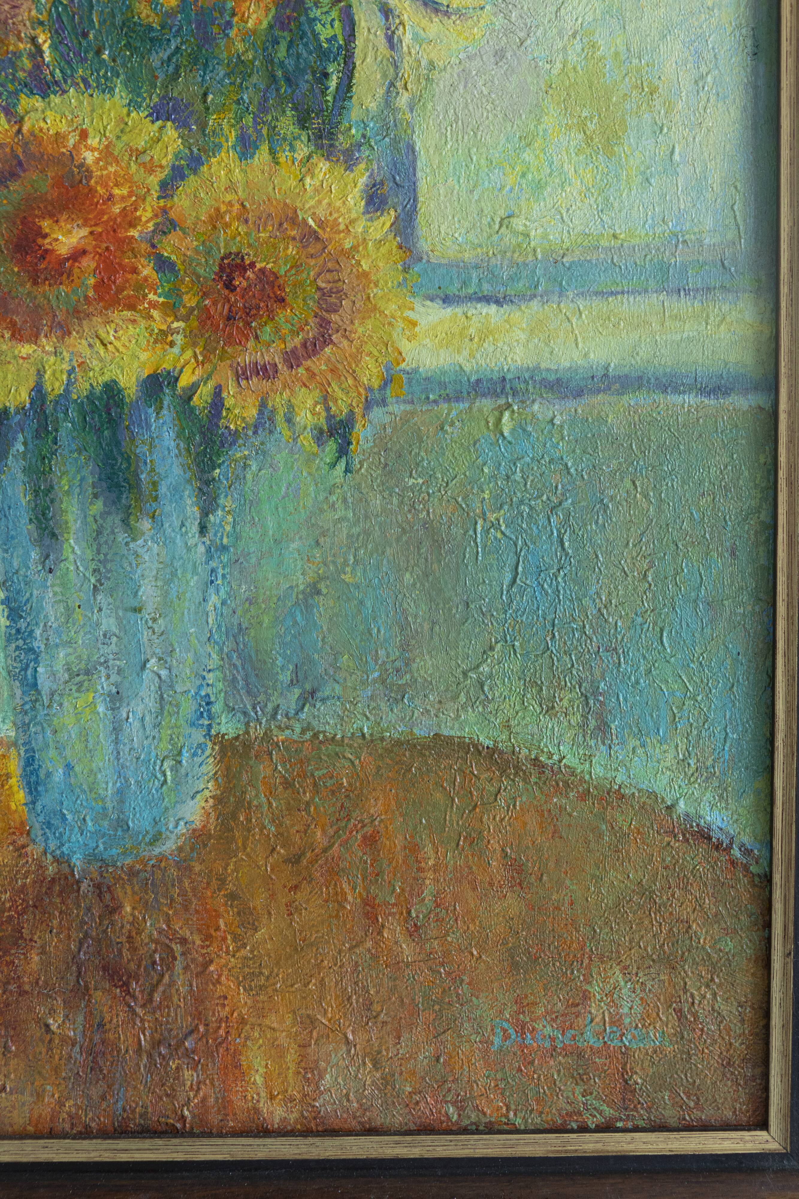 painting oil on canvas sunflowers still life signed