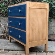 Art Deco chest of drawers in raw wood and blue, 1940