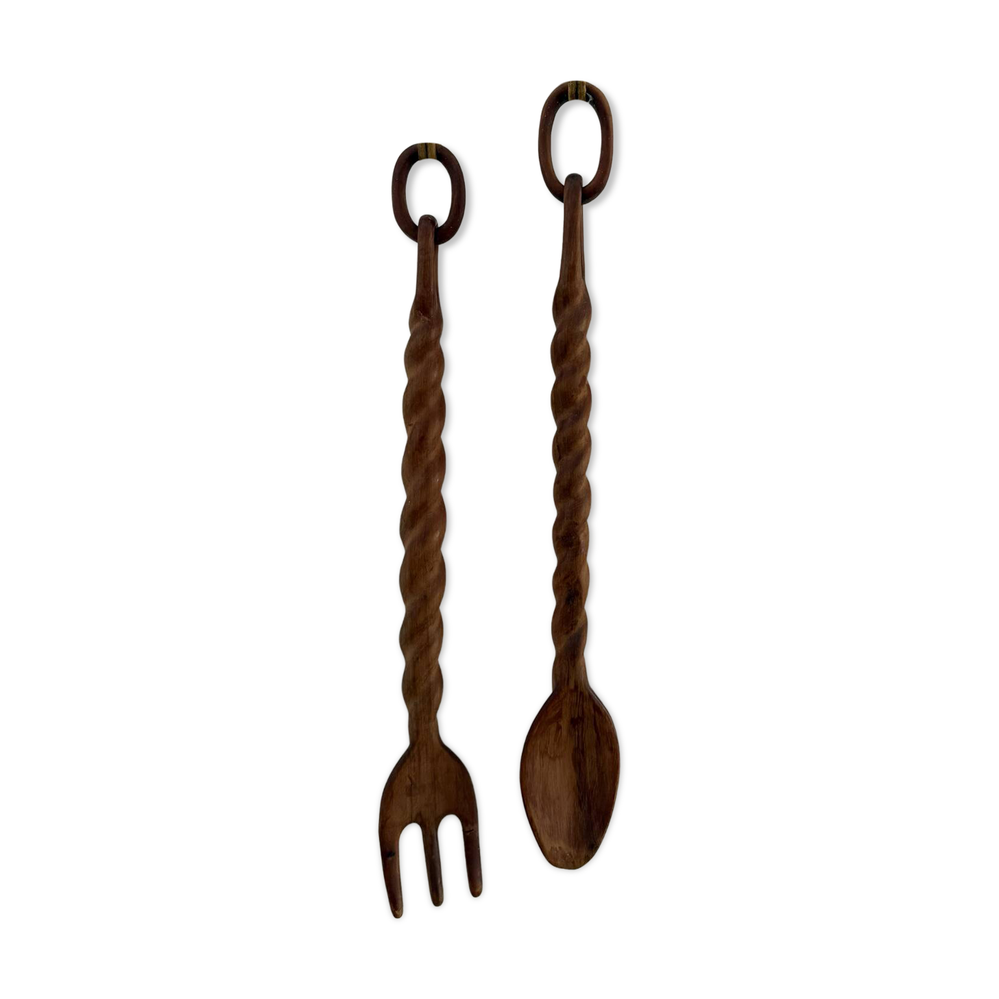 XXL carved wooden spoon and fork set