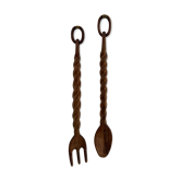 XXL carved wooden spoon and fork set