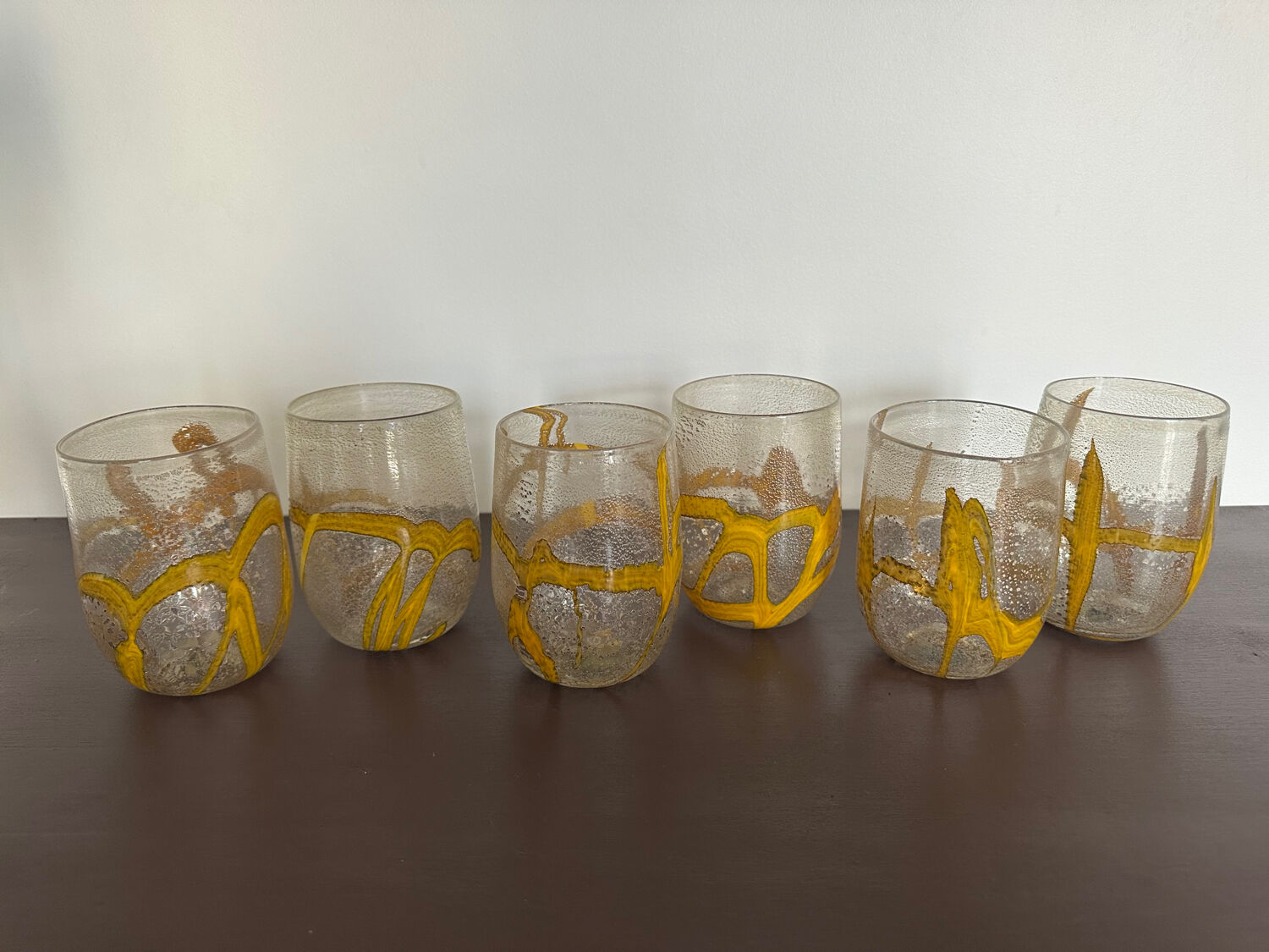 Set of 6 Murano glass glasses, handmade.