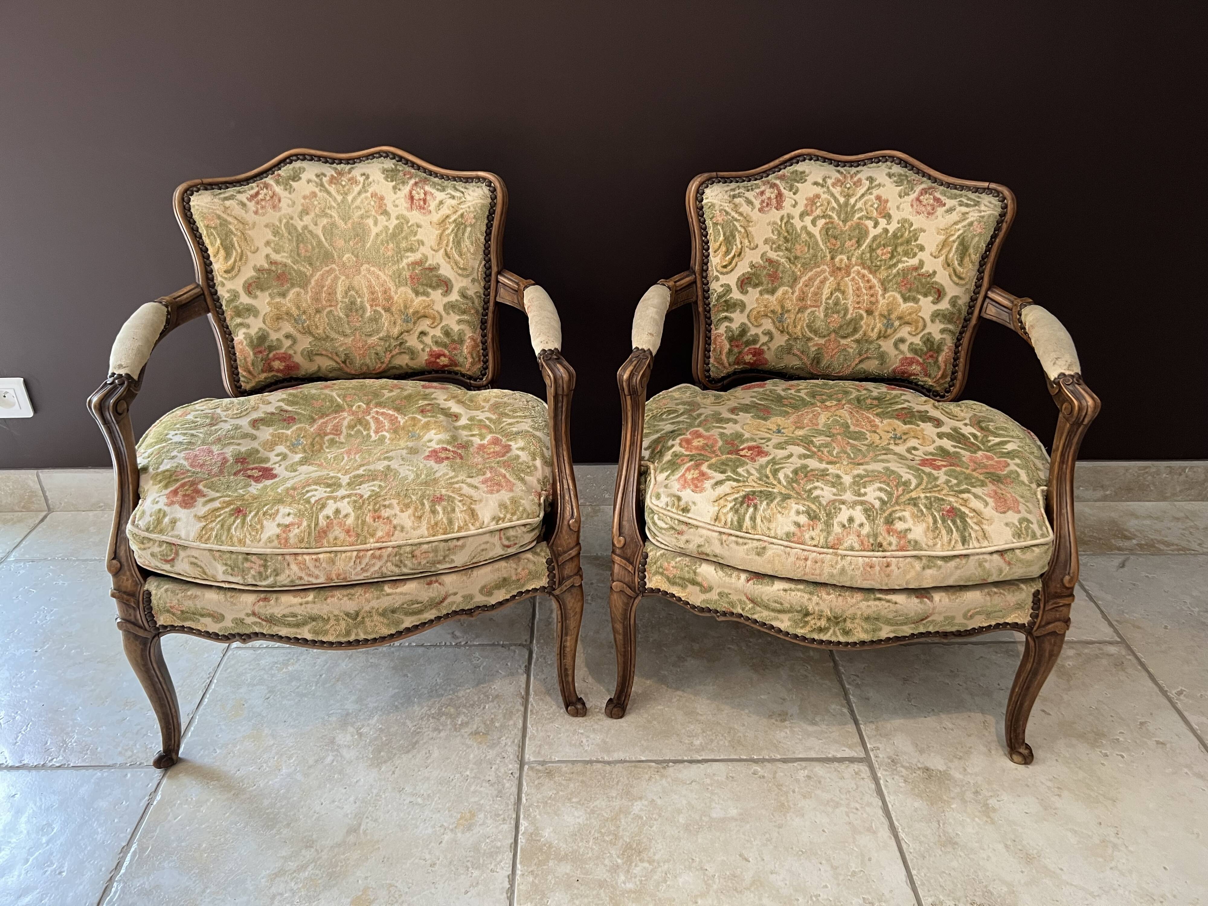 Pair of convertible armchairs, Lous XV style bergères