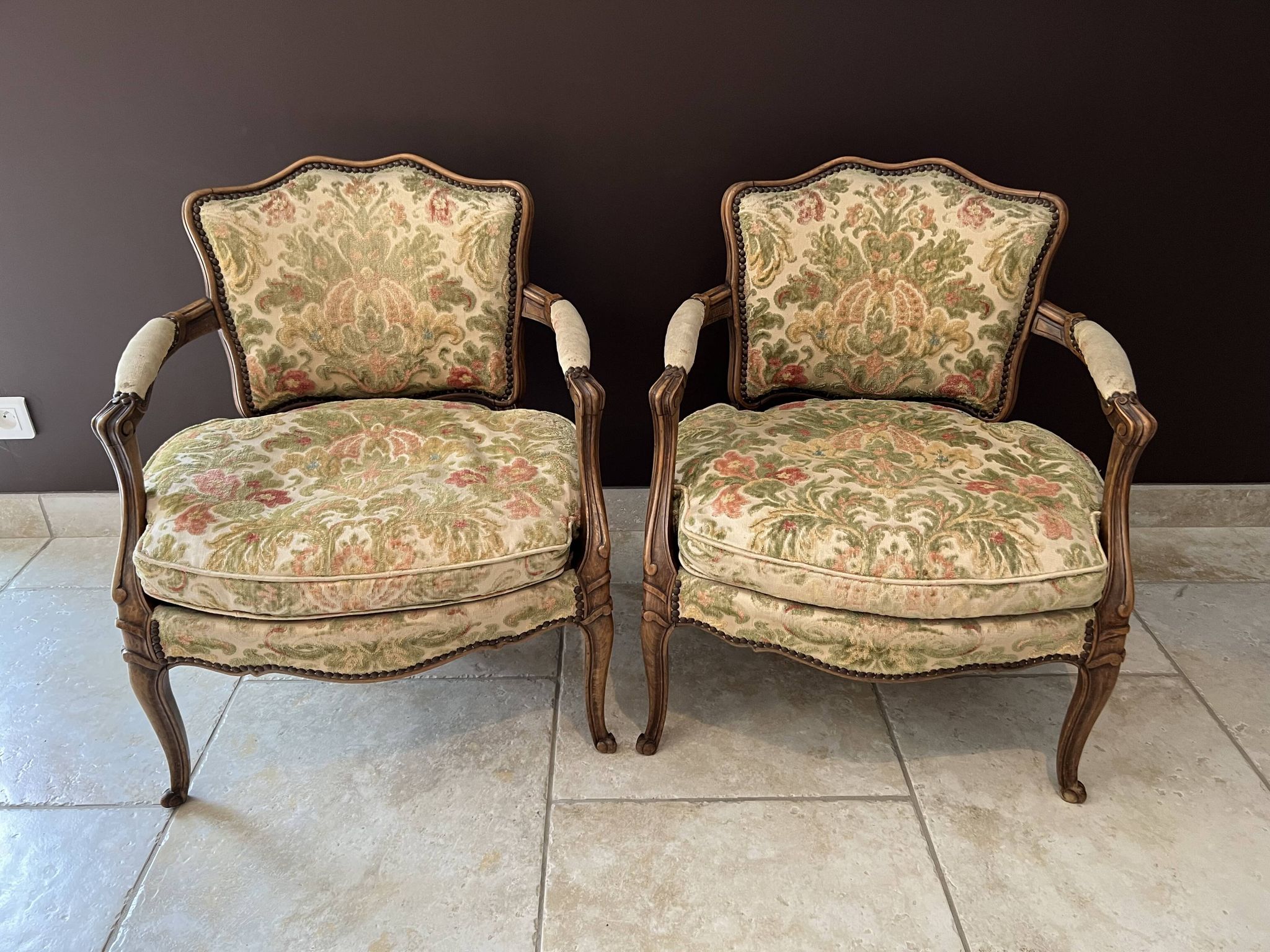 Pair of convertible armchairs, Lous XV style bergères