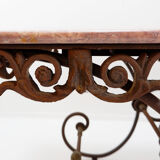 Large 19th-century French butcher's table in wrought iron and red marble