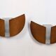 Pair of wood and glass wall lights from the 80s.