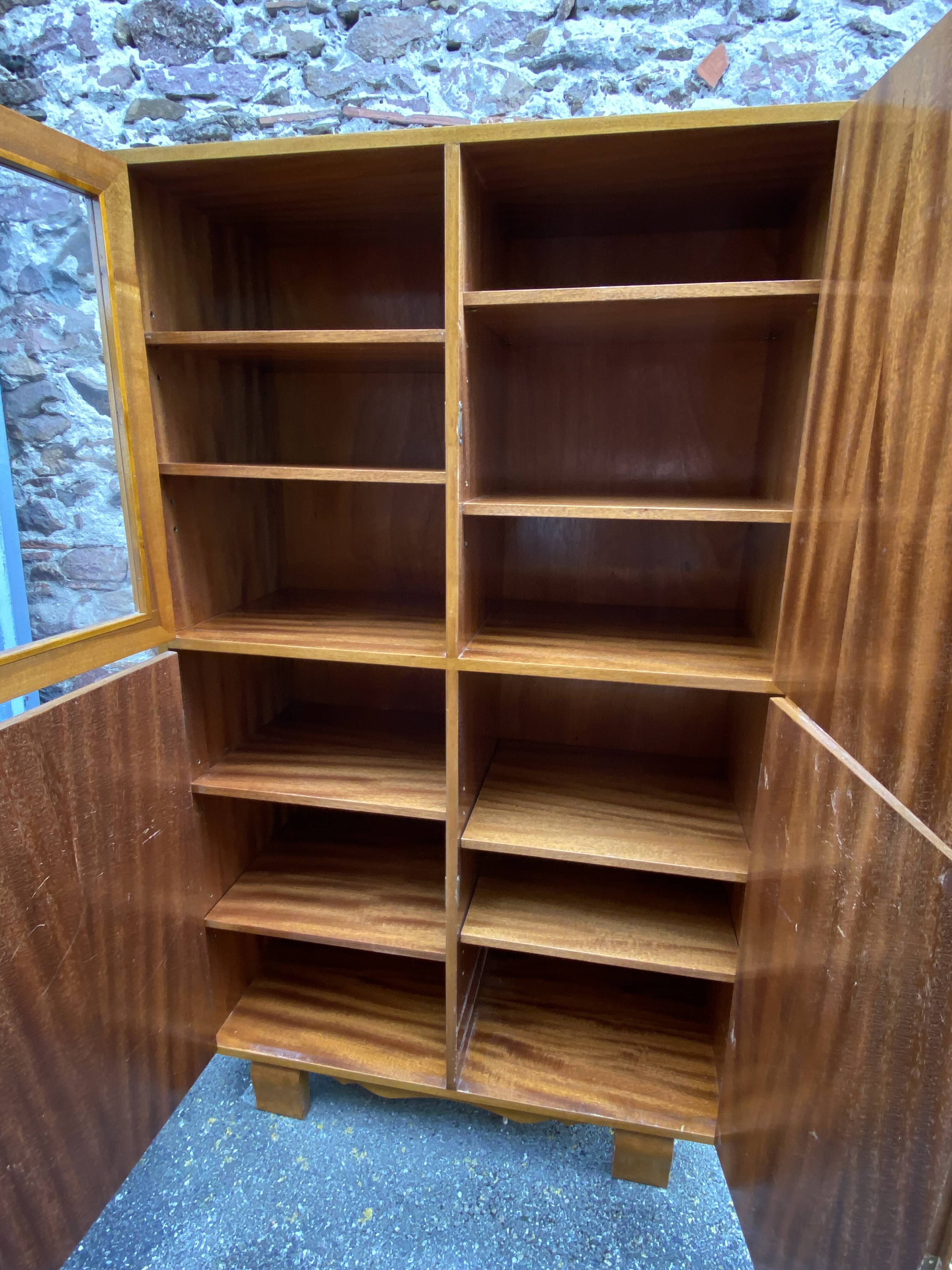 1950s French Art Deco Design Walnut Bookcase