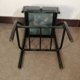 Design hospital/boarding school bedside table in vintage black metal 1920.