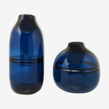 1960 paire de vases bleus de Seguso en verre de Murano. Fabriqué en Italie