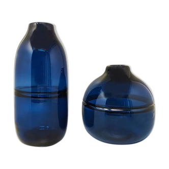 1960 paire de vases bleus de Seguso en verre de Murano. Fabriqué en Italie