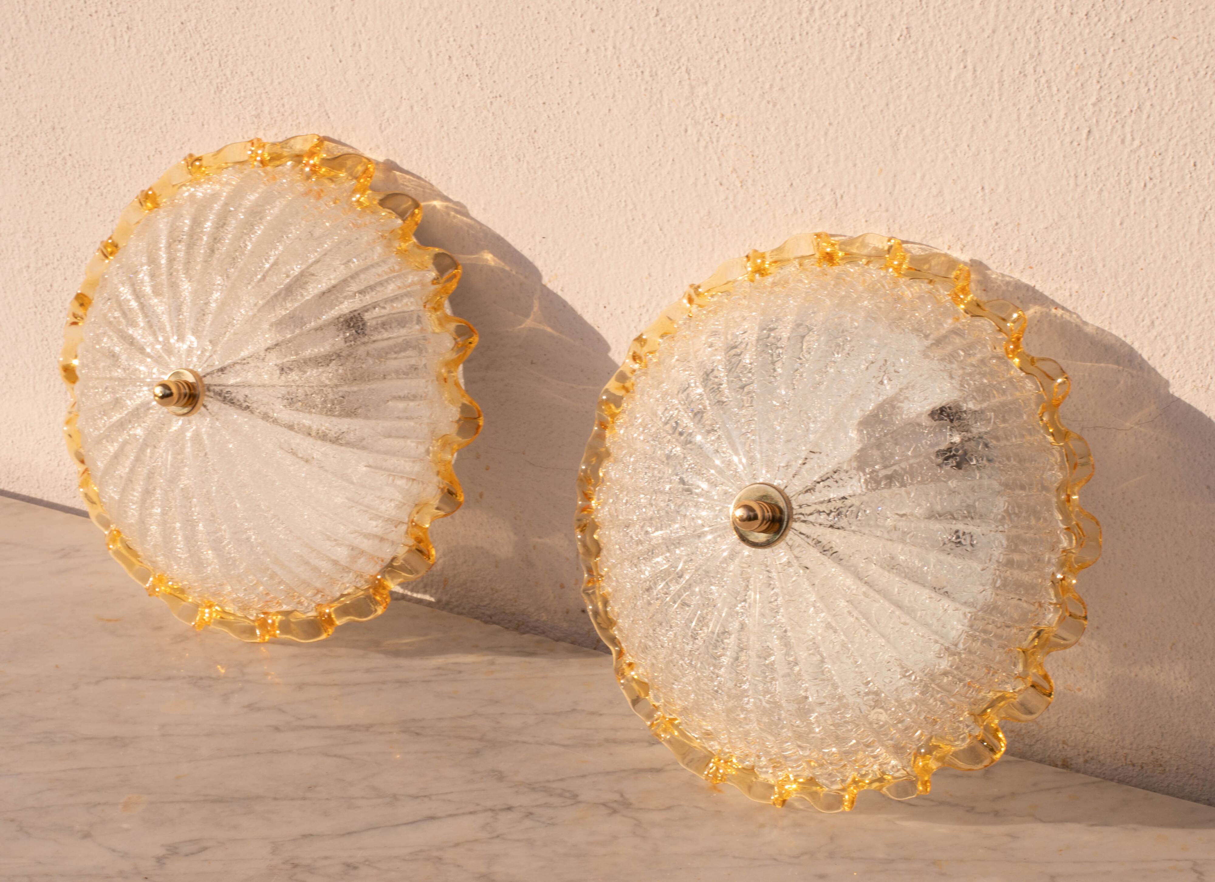 Set of 2 Charming Italian Yellow Murano Glass Ceiling Fixture, Murano, 1970