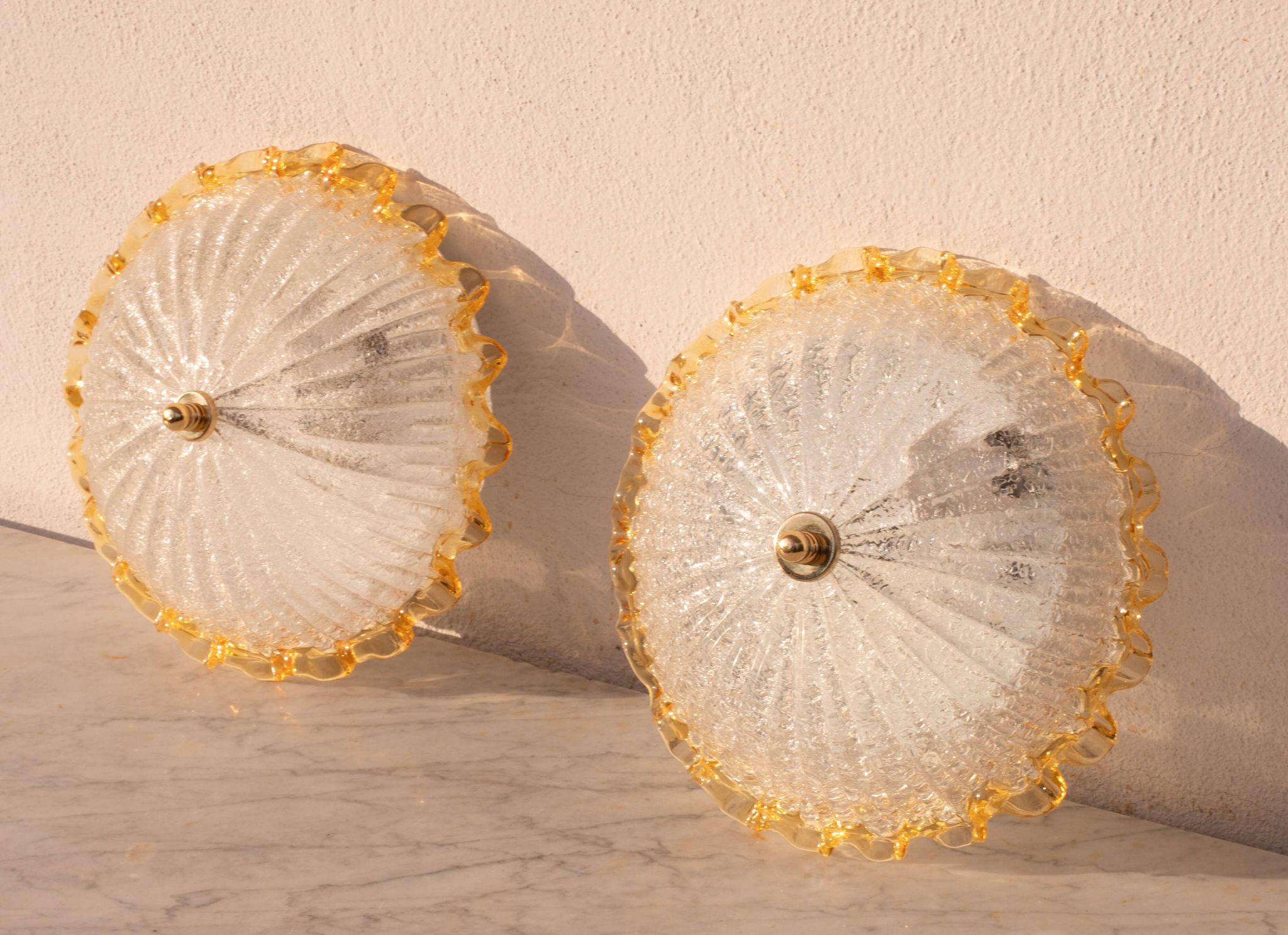 Set of 2 Charming Italian Yellow Murano Glass Ceiling Fixture, Murano, 1970