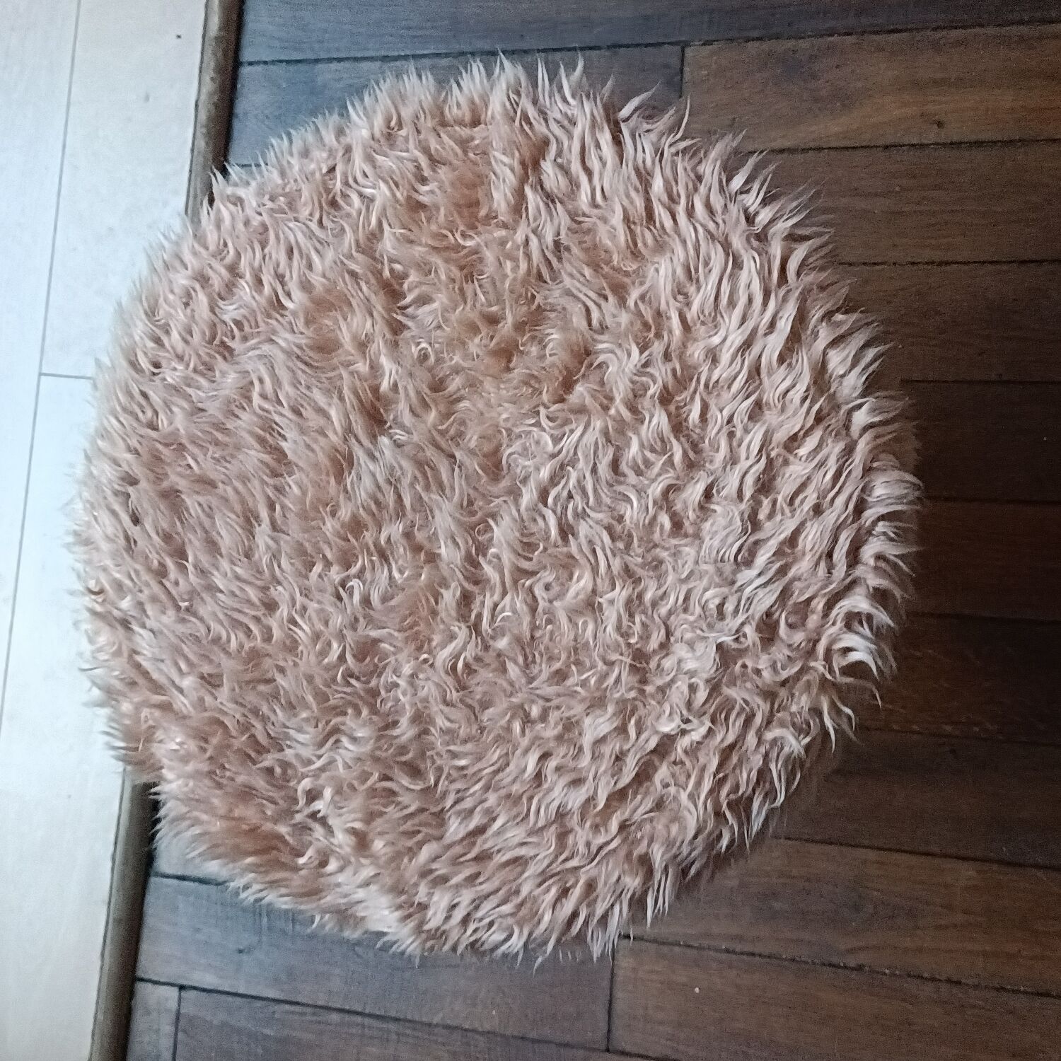Beige faux fur tripod stool