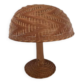 XXL mushroom lamp in woven rattan from the 70s