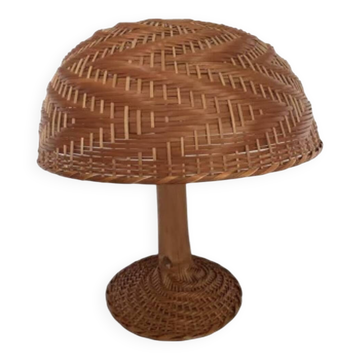 XXL mushroom lamp in woven rattan from the 70s