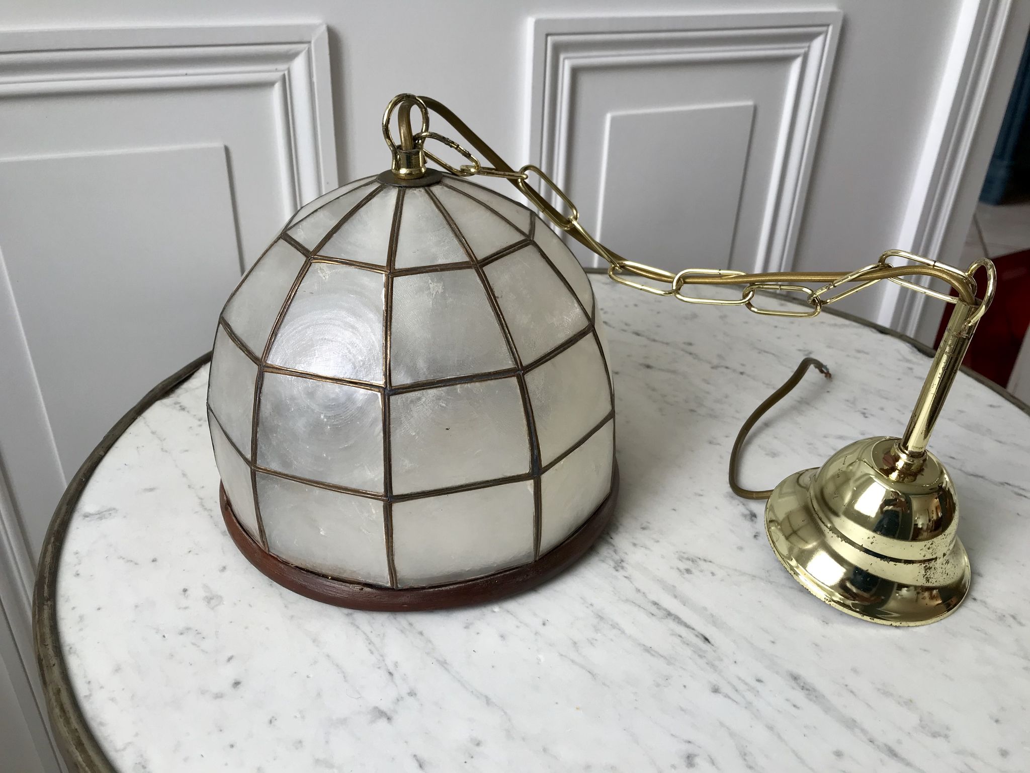 Suspension in mother-of-pearl and bamboo / wood 50s