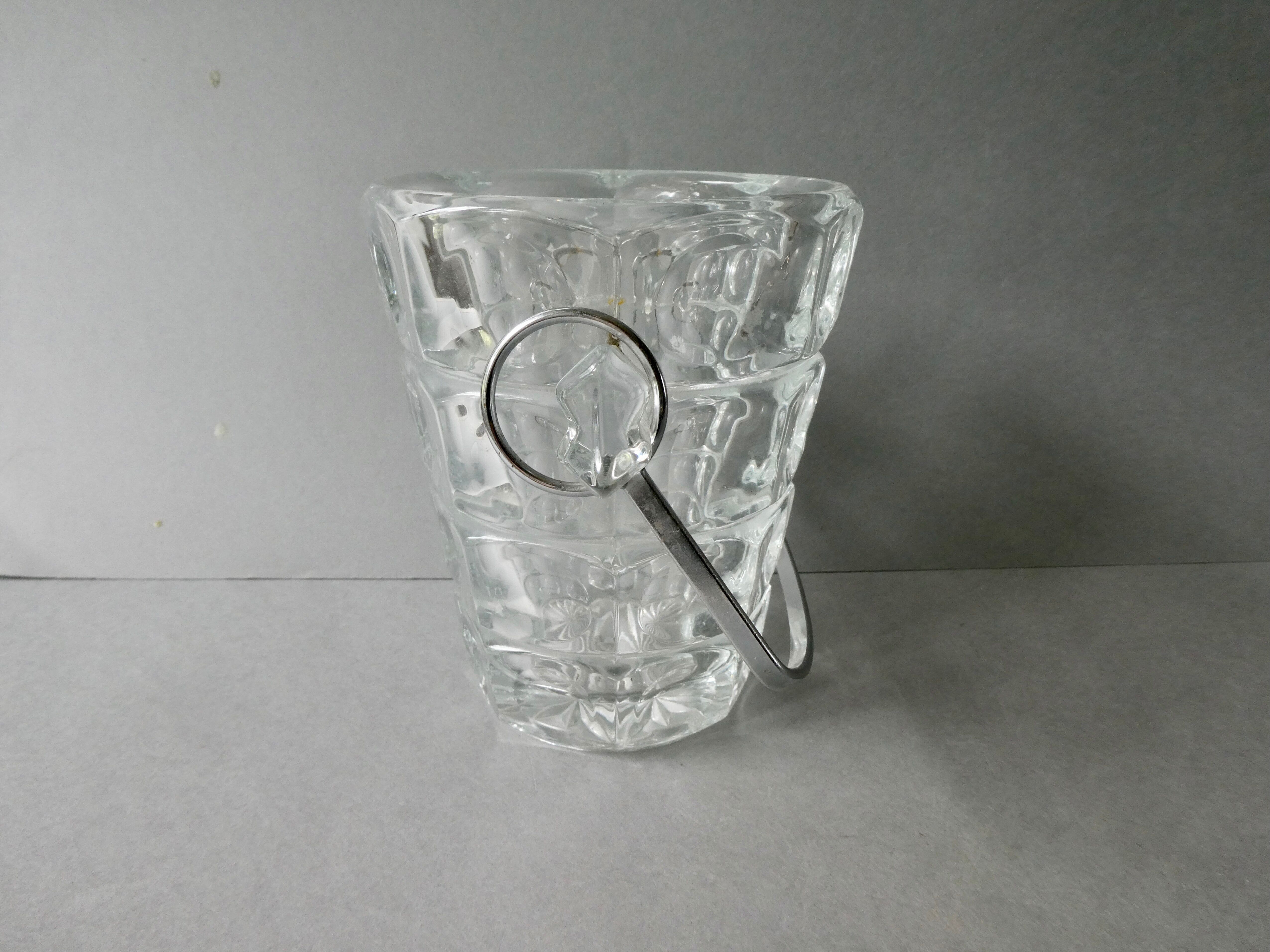 Cut glass ice bucket and its pliers