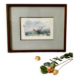 Small watercolor painting landscape Brittany Arzon signed