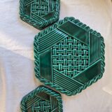 Varnished ceramic trivet from Vallauris and 2 bottle coasters.