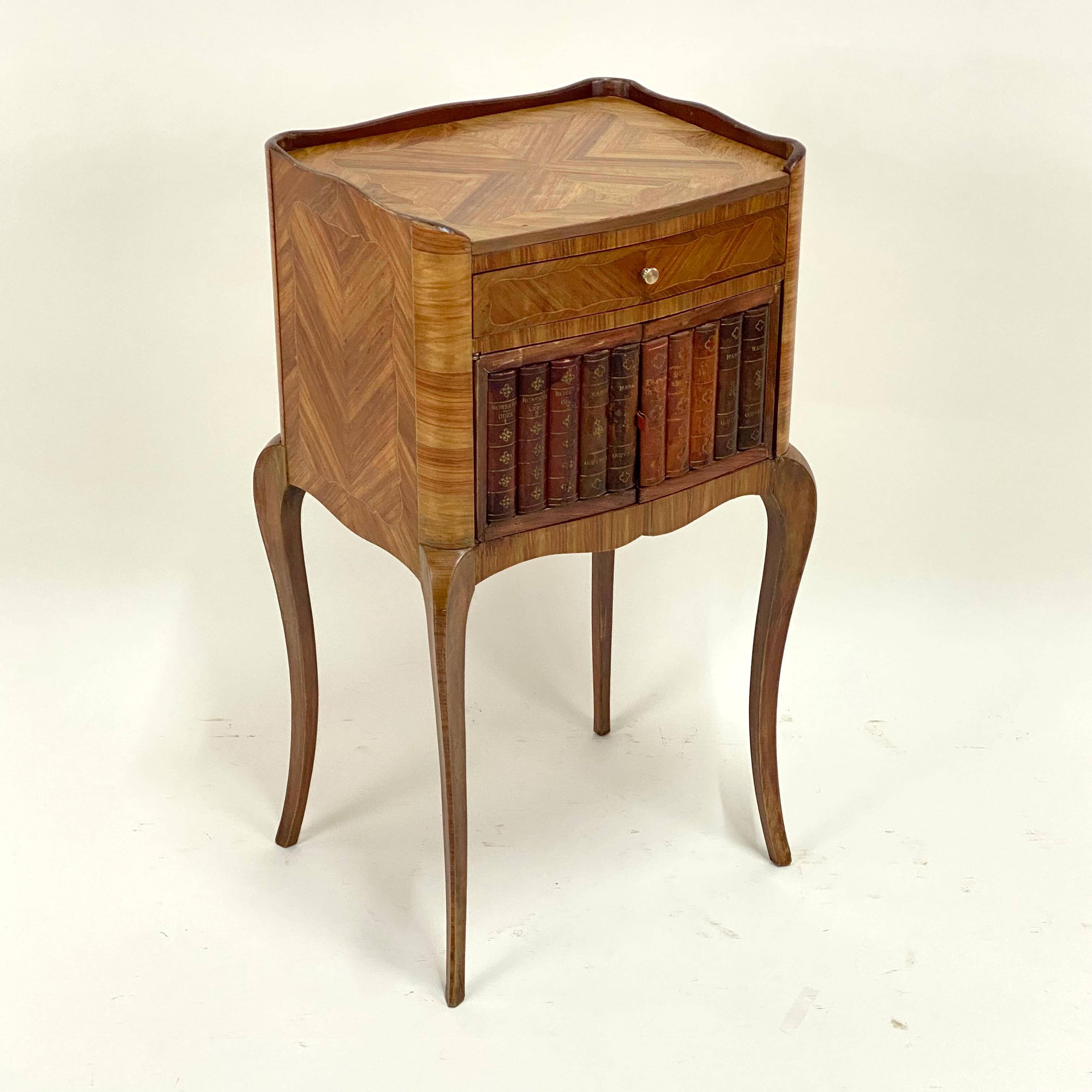 Antique Louis XV Style Bedside Table - Wood & Leather