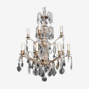 Chandelier, silver bronze, Louis XV style crystal
