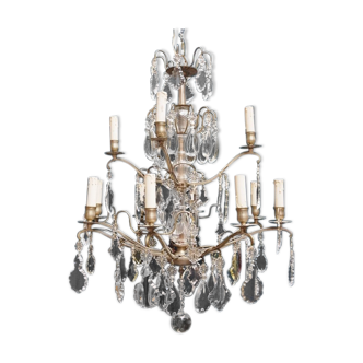 Chandelier, silver bronze, Louis XV style crystal