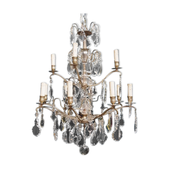 Lustre, bronze argenté, cristal de style Louis XV