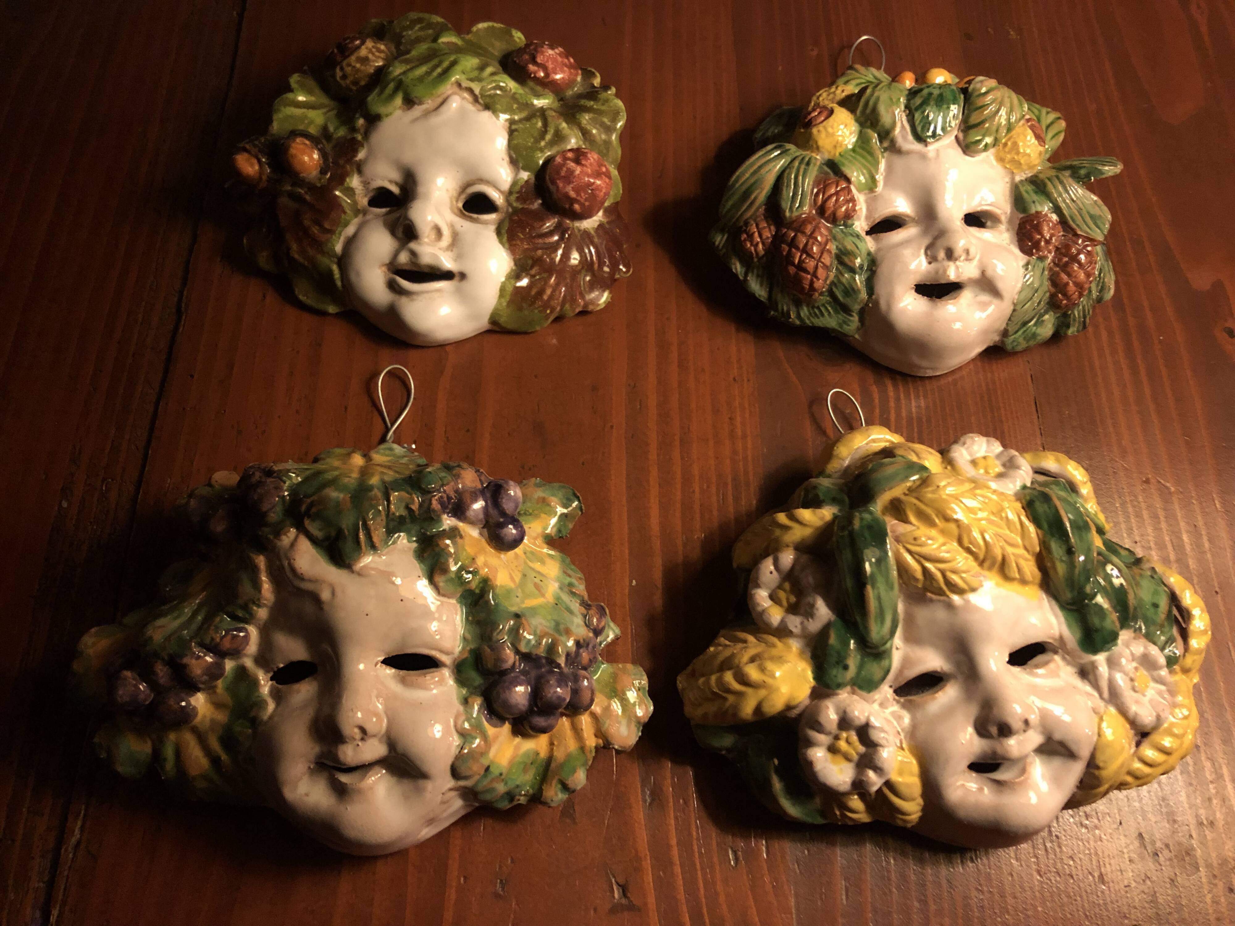 Set of 4 bacchus masks four seasons italy ceramic
