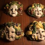 Set of 4 bacchus masks four seasons italy ceramic