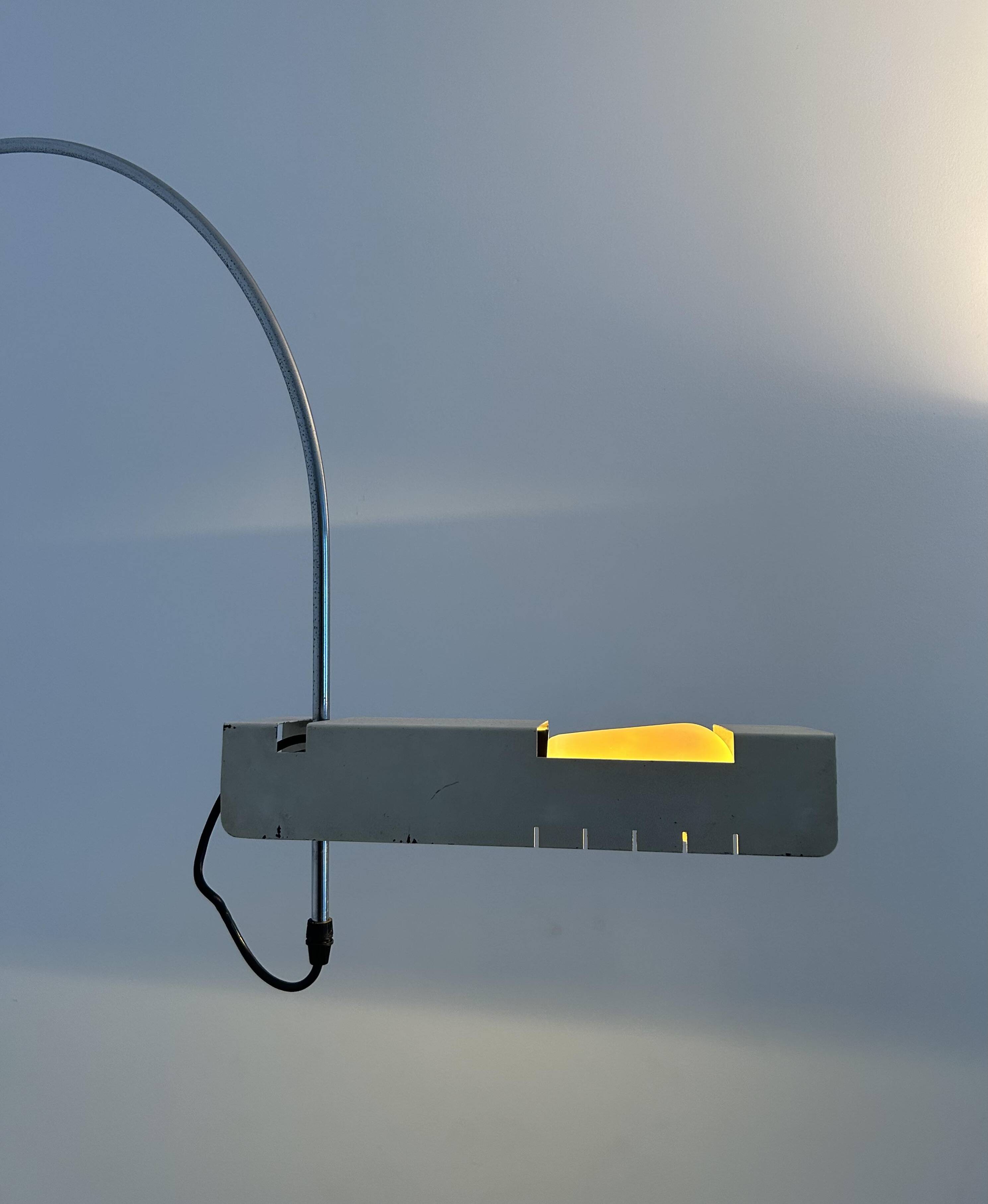 Vintage adjustable wall light, chrome and white lacquered metal, Italy 1970