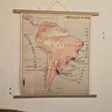 Carte de géographie ancienne / carte d'école Amérique du Sud Amérique du No