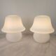 Pair of vintage opaline glass lamps by Hustadt Leuchten in the shape of mushrooms.