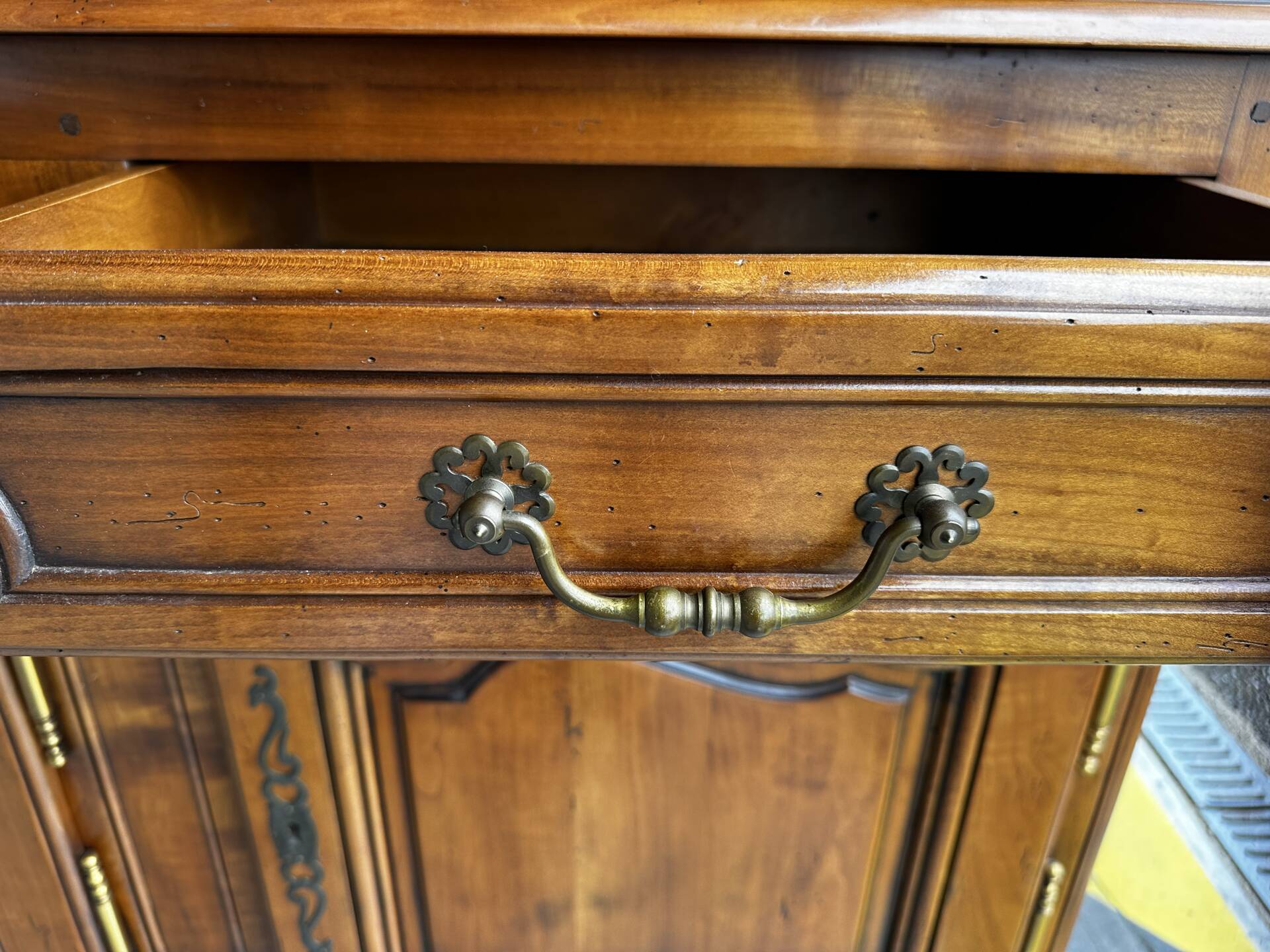 Buffet, rustic sideboard in solid cherry wood, 20th century
