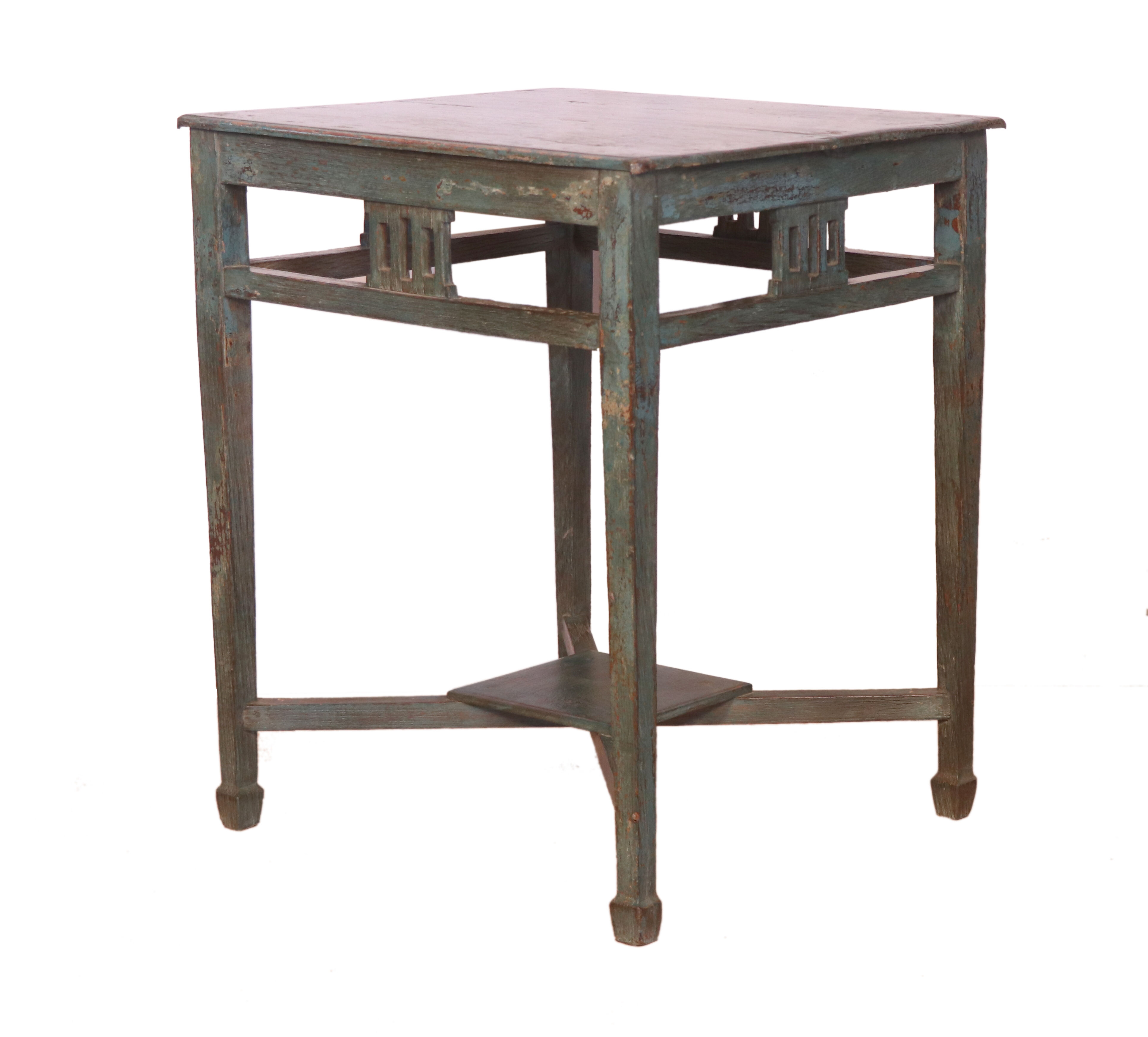 Old art deco console in original blue patina burmese teak
