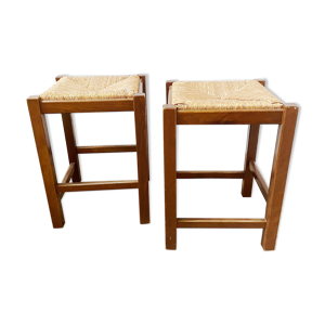 Tabouret en bois avec tresse de