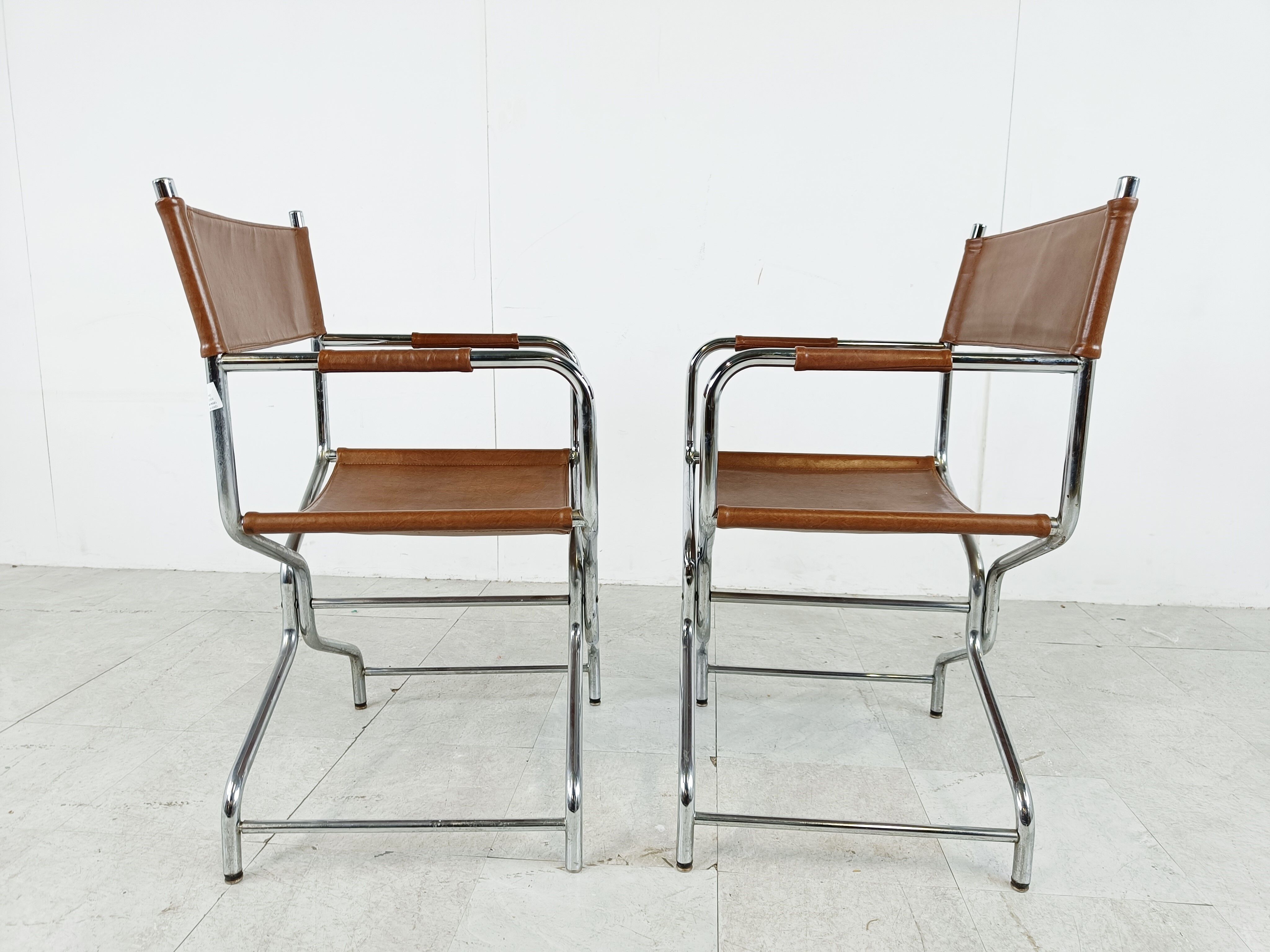 Vintage leather folding chairs set of 2, 1970s
