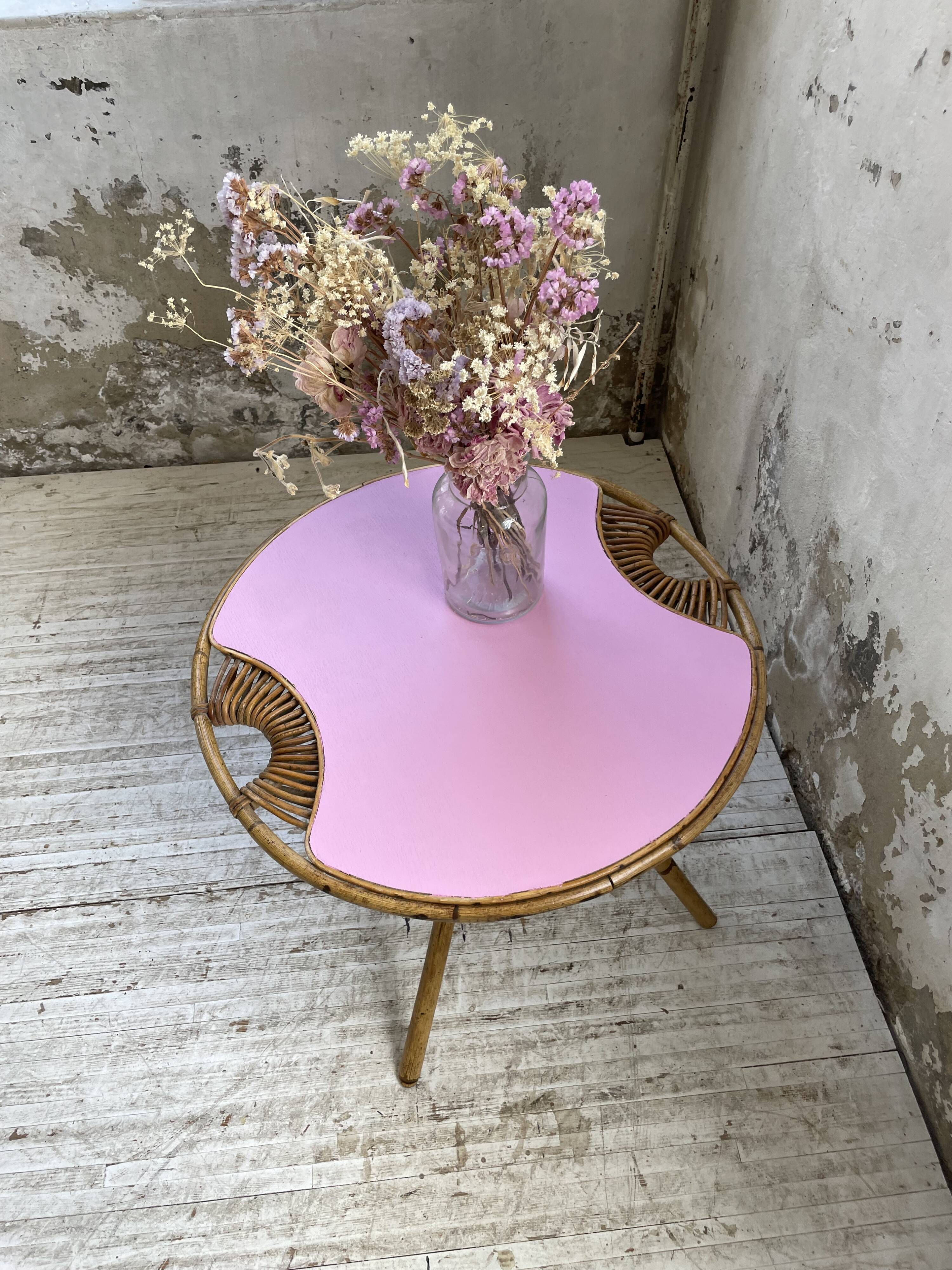 Vintage pink rattan coffee table