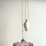 Opaline glass pendant light, frilly, rises and falls