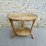 Rattan coffee table, tripod, with double top, 1960s