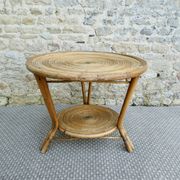 Rattan coffee table, tripod, with double top, 1960s