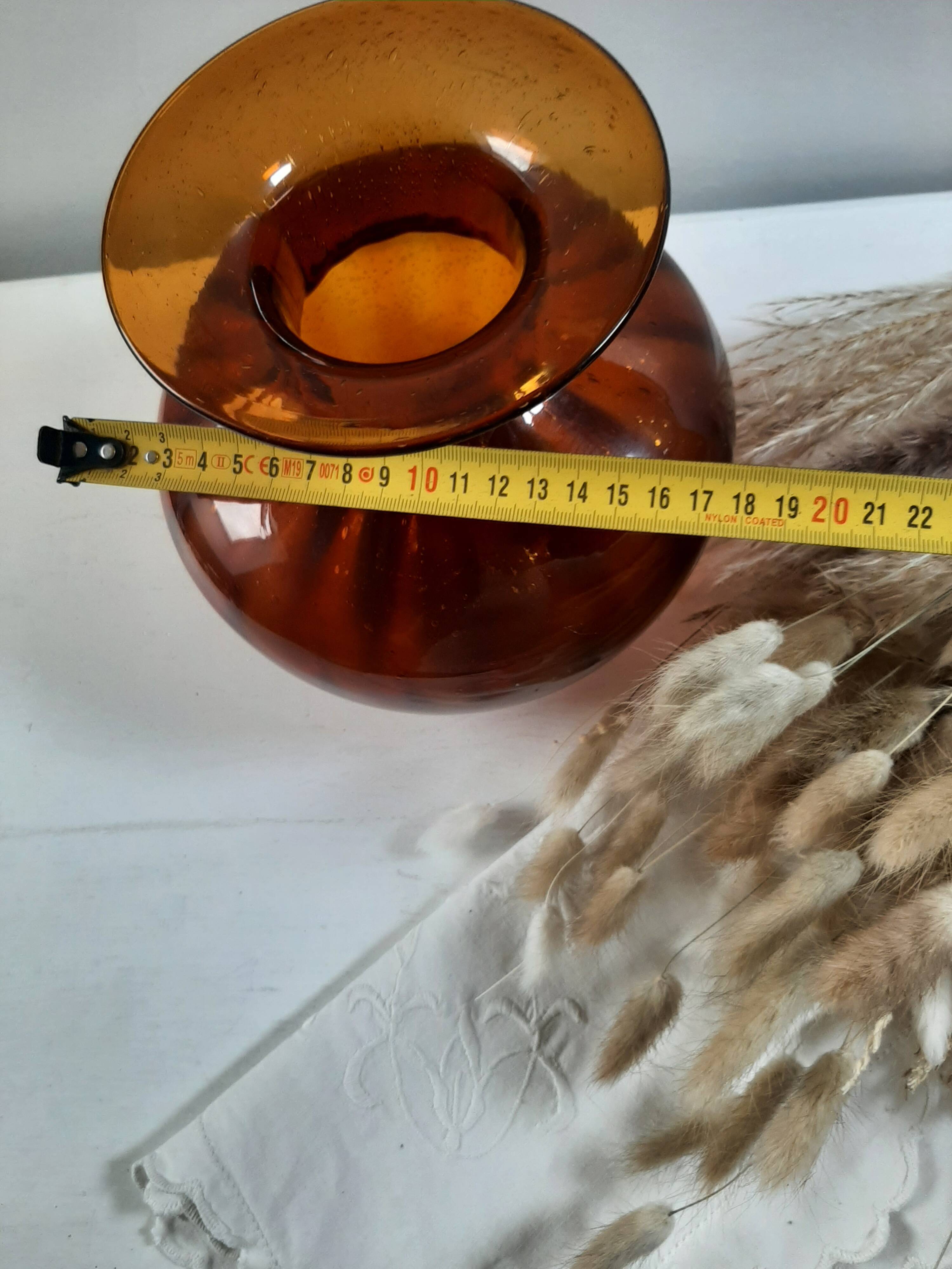 Orange vase in bubbled glass