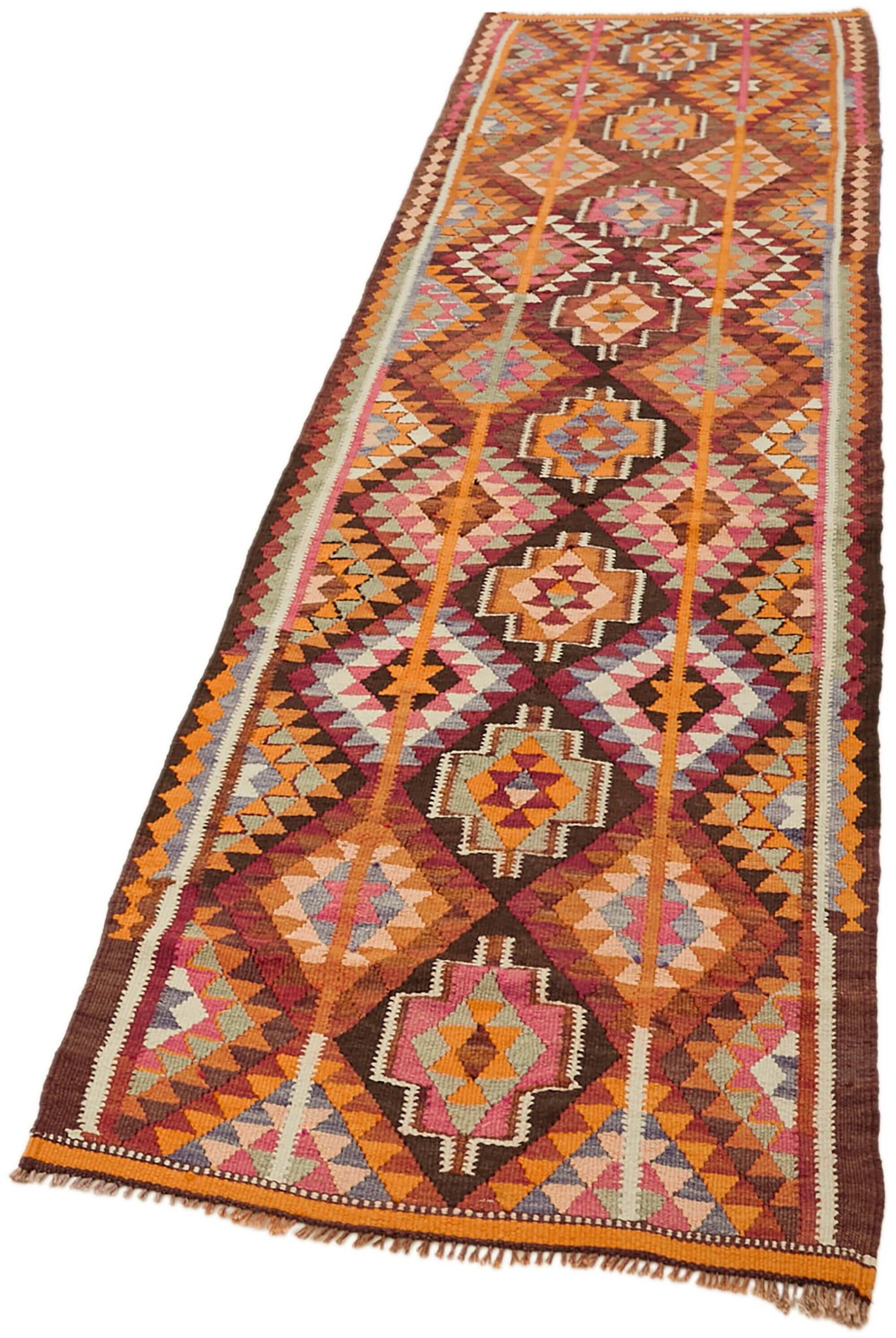 Turkish Handwoven Vintage Herki Kilim 90 cm x 328 cm