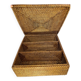 Vintage woven rattan storage box with compartments