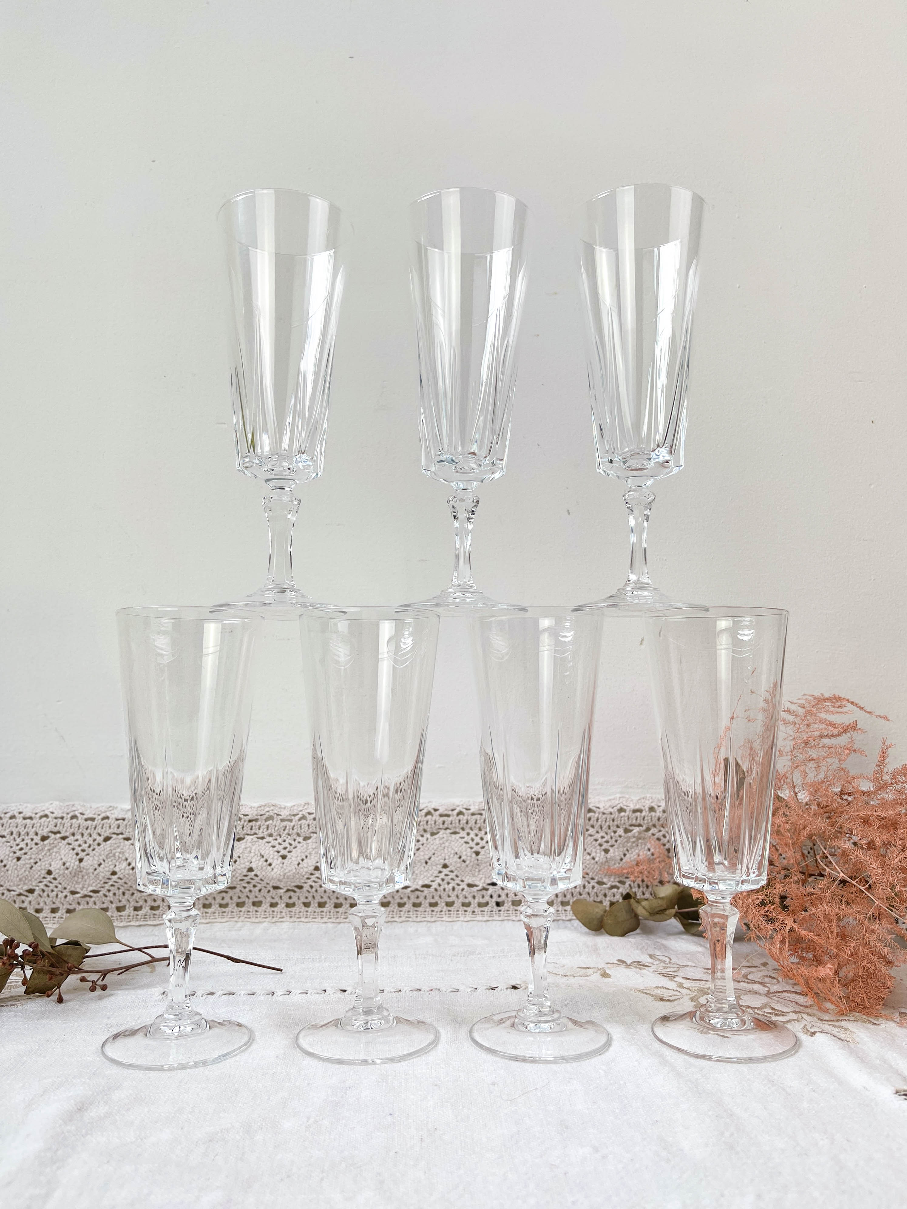 7 Champagne flutes Cristal D'Arques model "VERSAILLES"