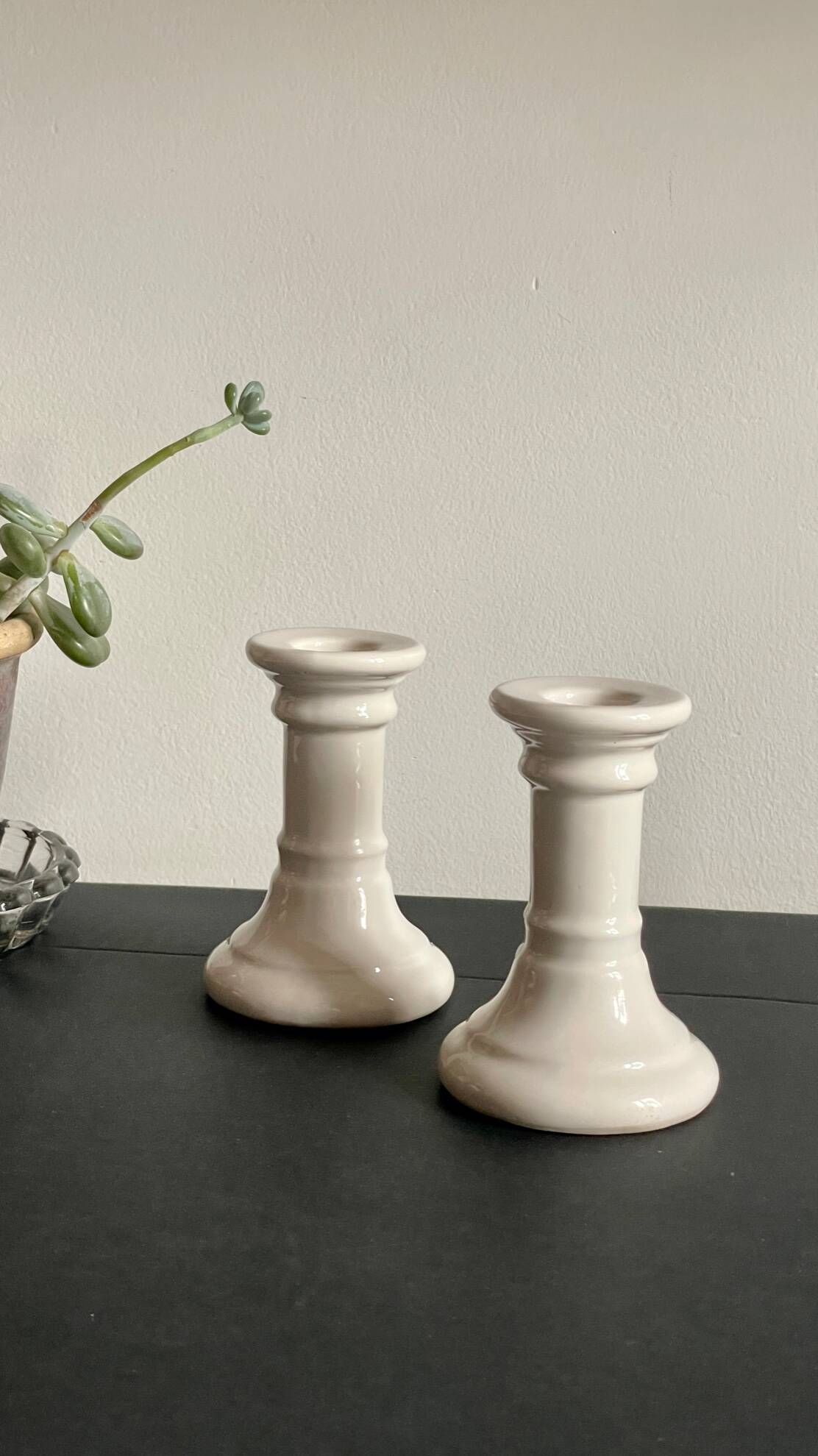 Pair of white ceramic candle holders