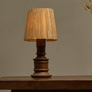 Mid-Century Accent Table Lamp in Solid Oak and Patinated Brass