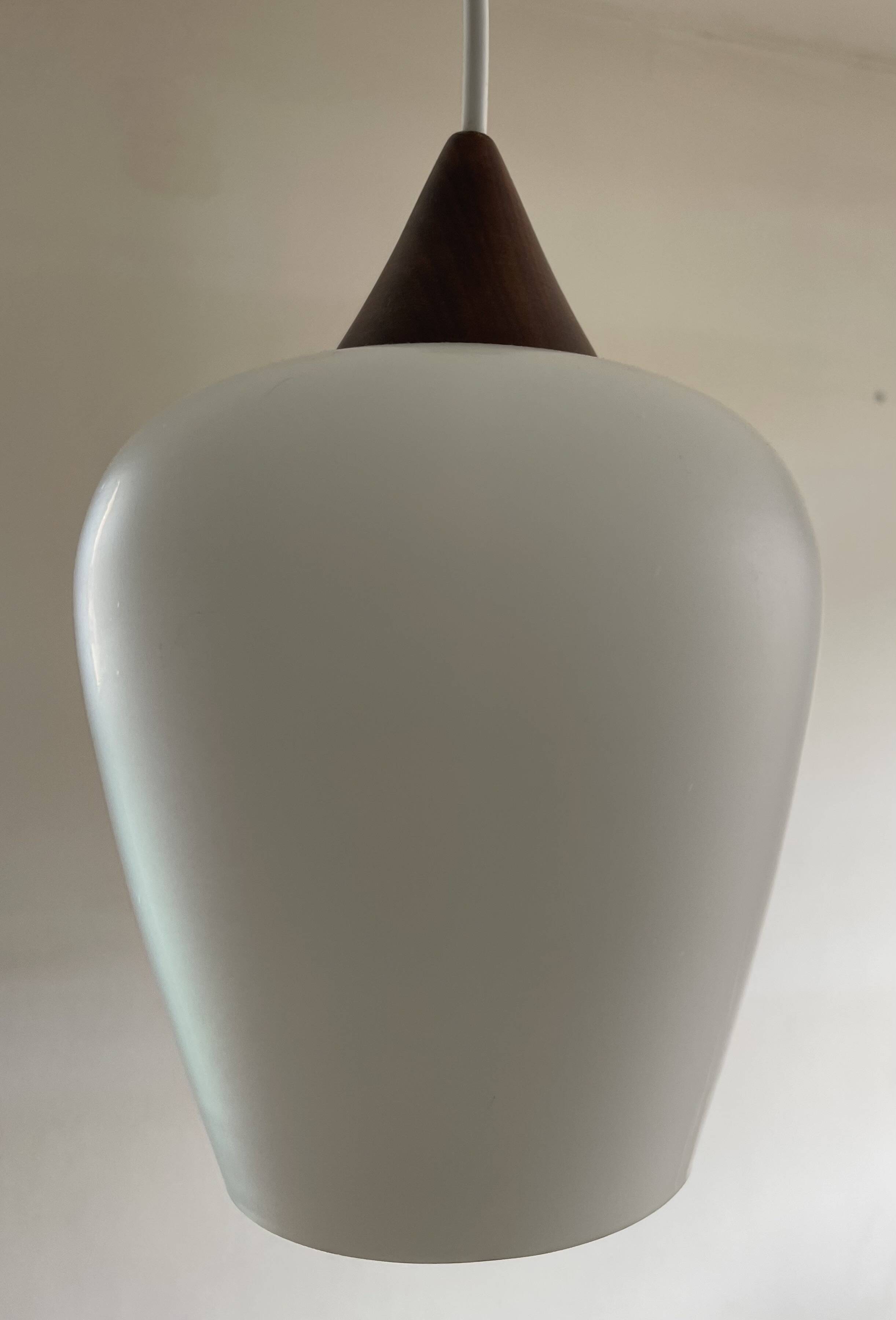 Danish teak and milk glass pendant lamp.