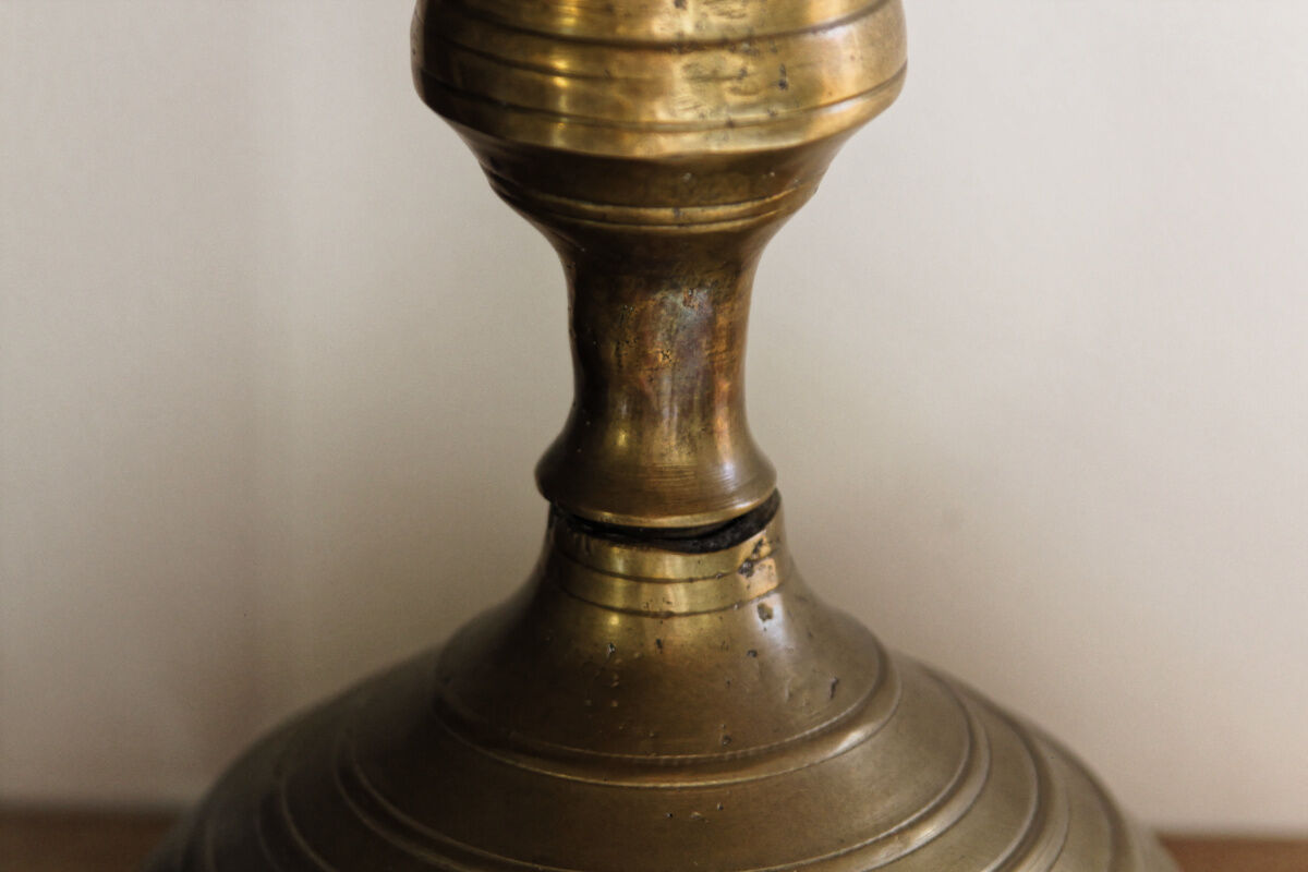 Large bronze brass disc candlestick